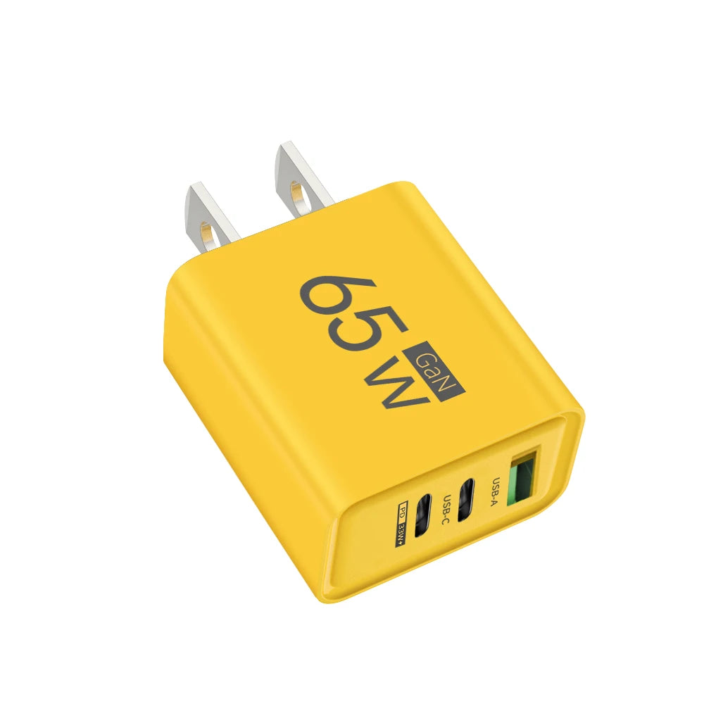 65W Gan USB C Fast Charger 3In1 Multi Ports Quick Charge 3.0 Wall Adapter EU US KR Plug Travel Charger for Iphone Samsung Xiaomi